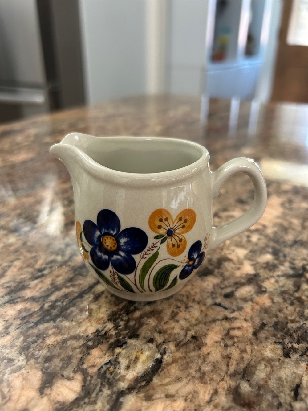 Figgjo Flint “Mayflower” Painted Floral Creamer Jug in Blue and Yellow